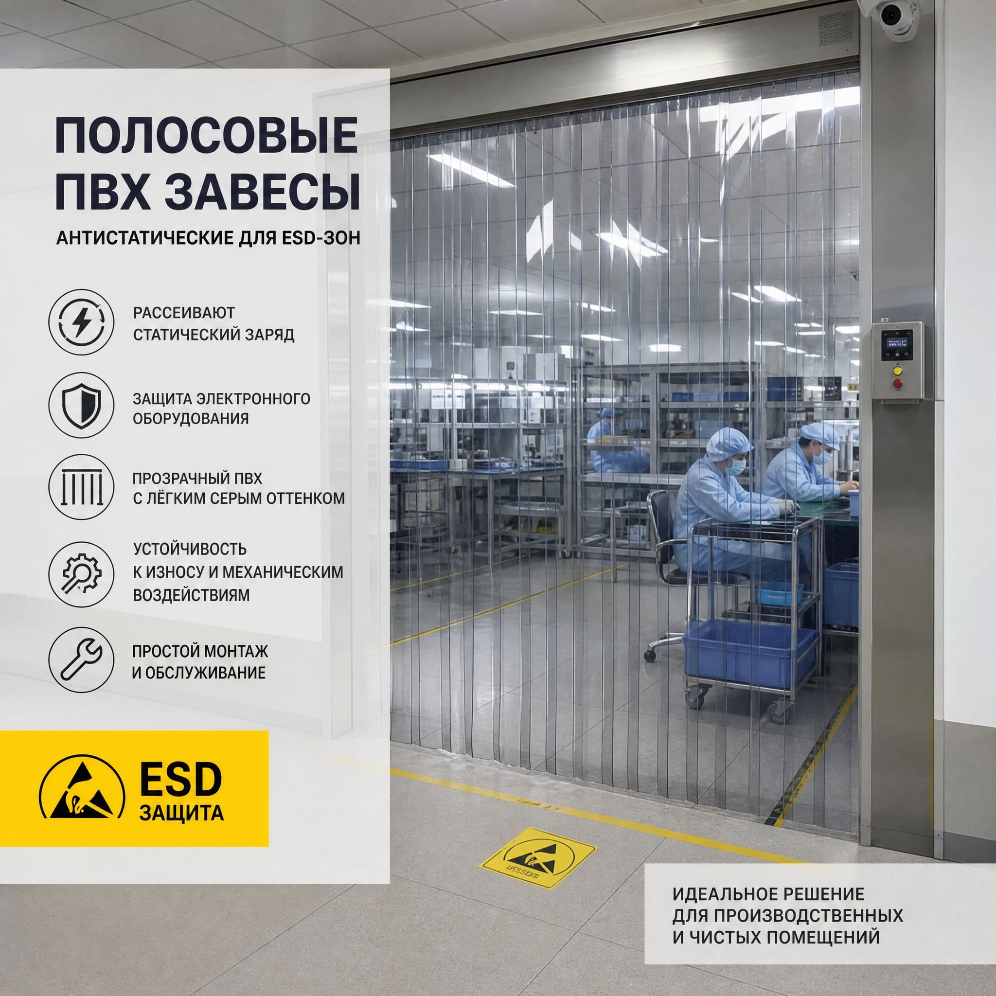 Антистатические полосовые ПВХ-завесы для ESD-зоны