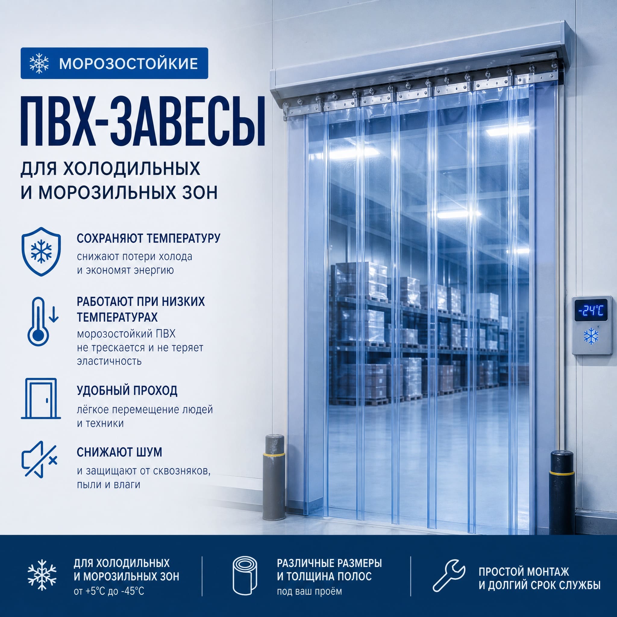Морозостойкие полосовые ПВХ-завесы для холодного производственного проёма