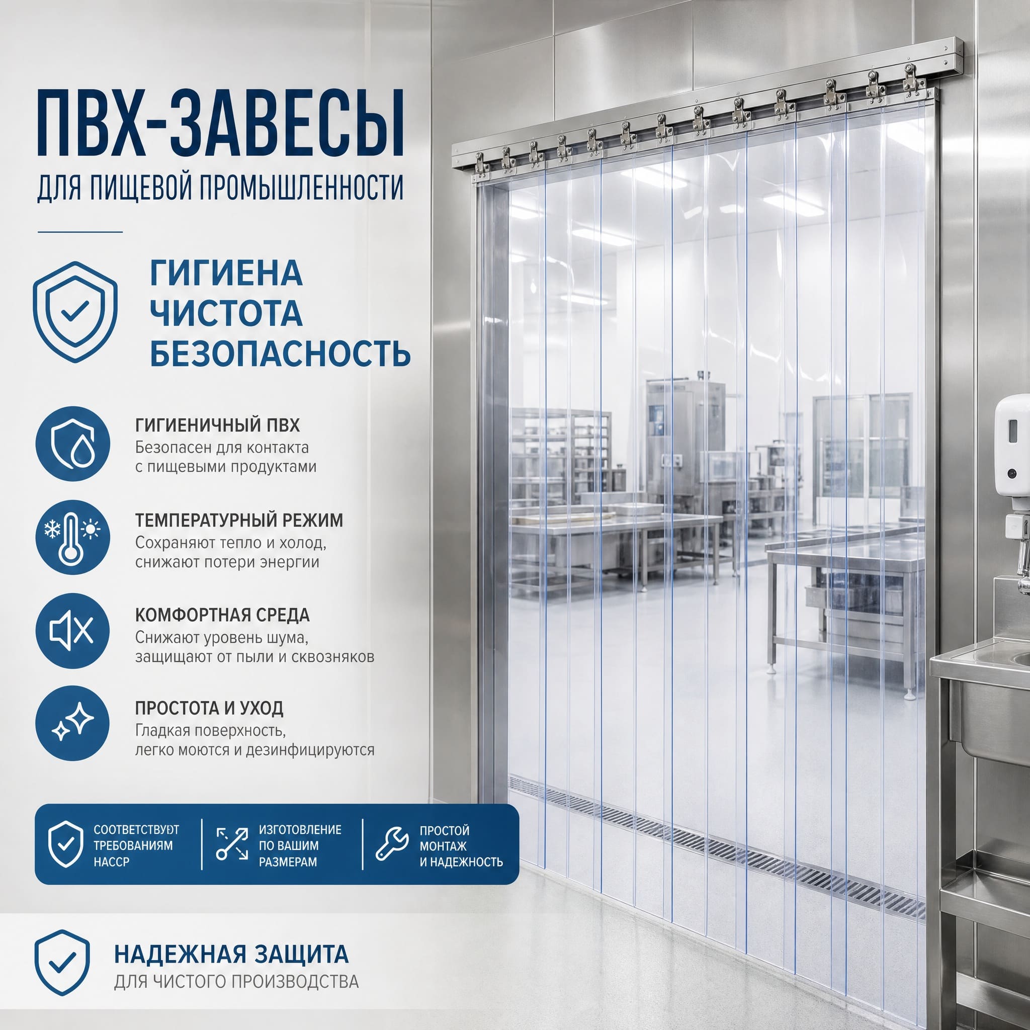 Пищевые полосовые ПВХ-завесы для санитарного зонирования производства