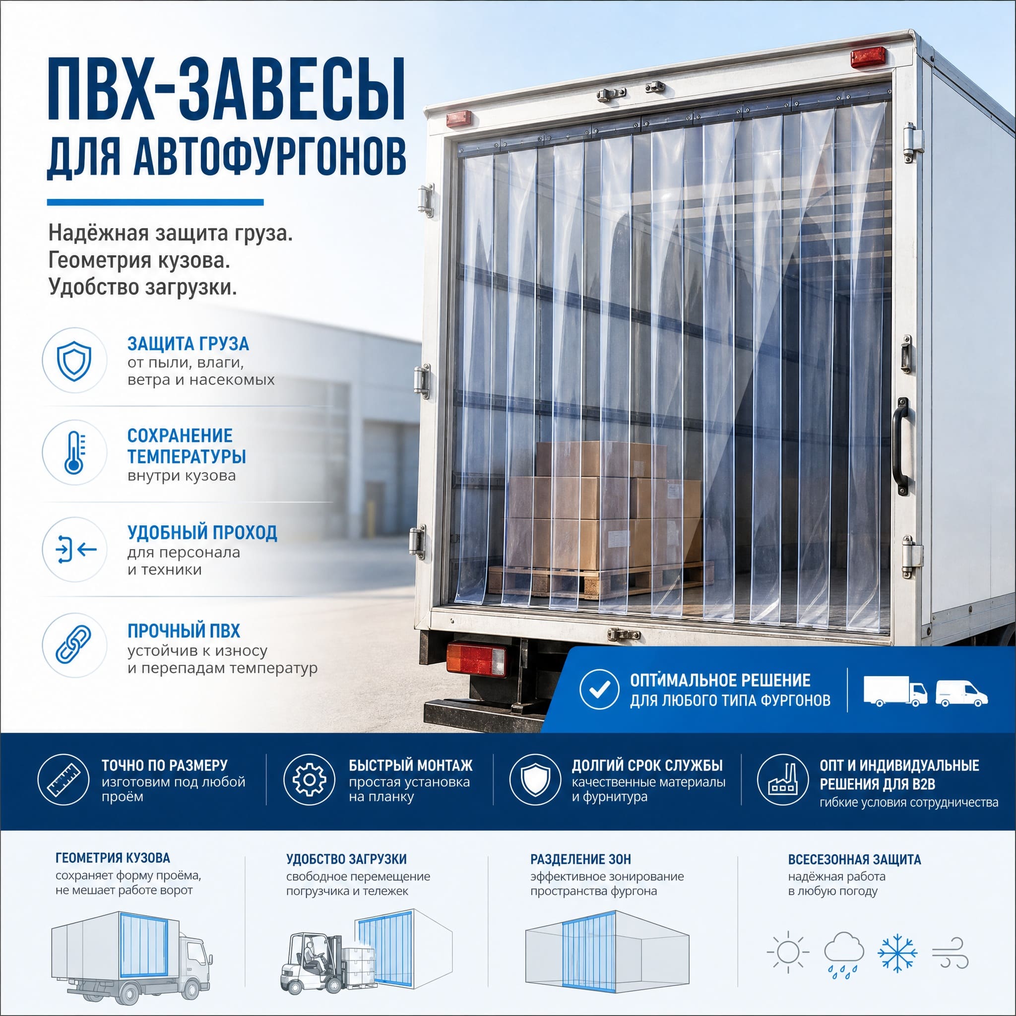 Полосовые ПВХ-завесы в проёме автофургона